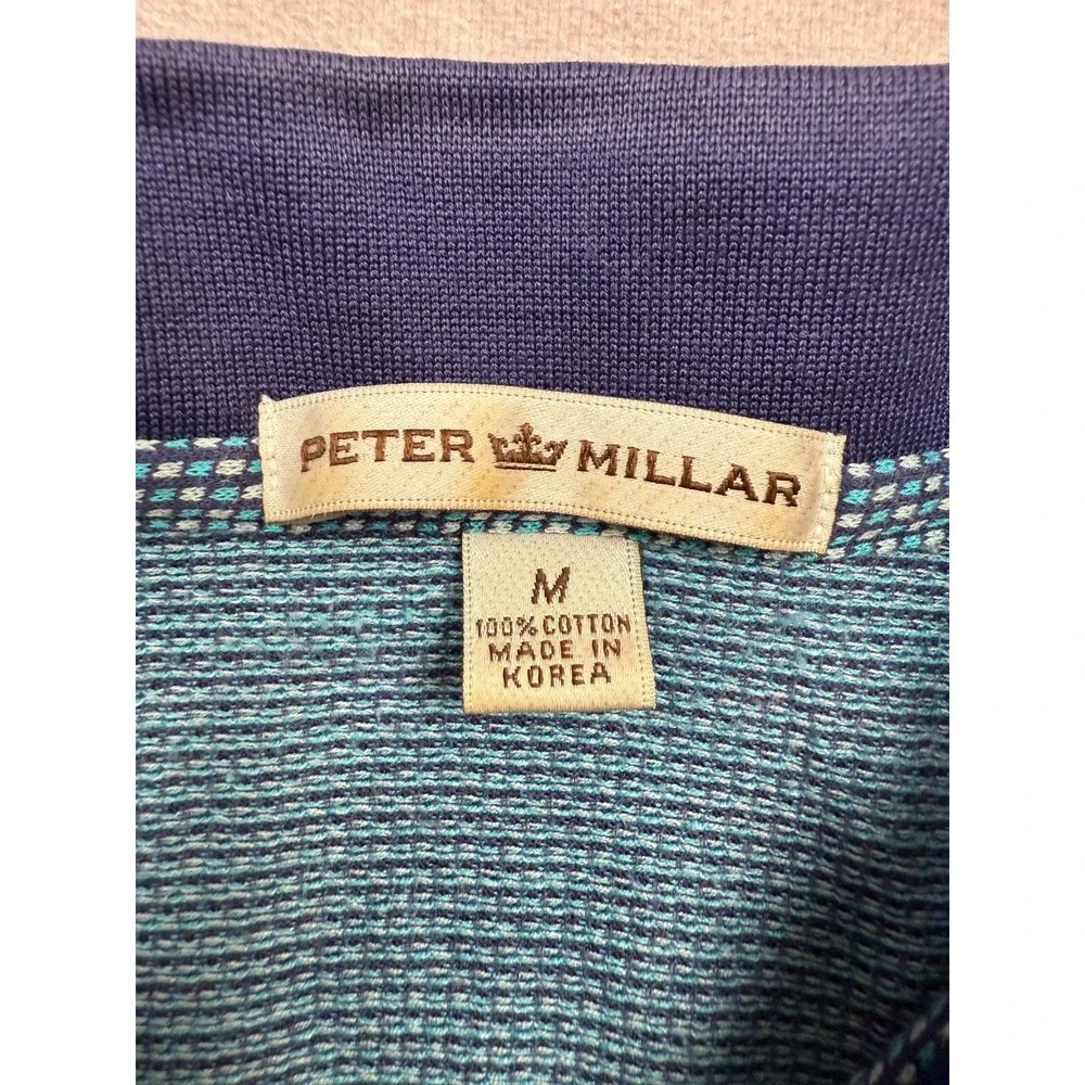 VTG Peter Millar Polo Shirt Mens M Blue‎ 100% Cotton Textured Knit Made in Korea - Picture 3 of 15